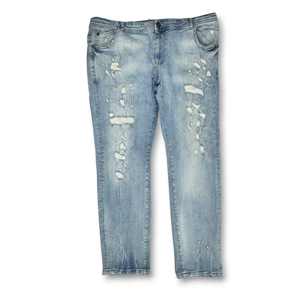8ighth Dstrkt Men Distressed Jean 40x32 Blue Rip Repair Streetwear Stretch Denim